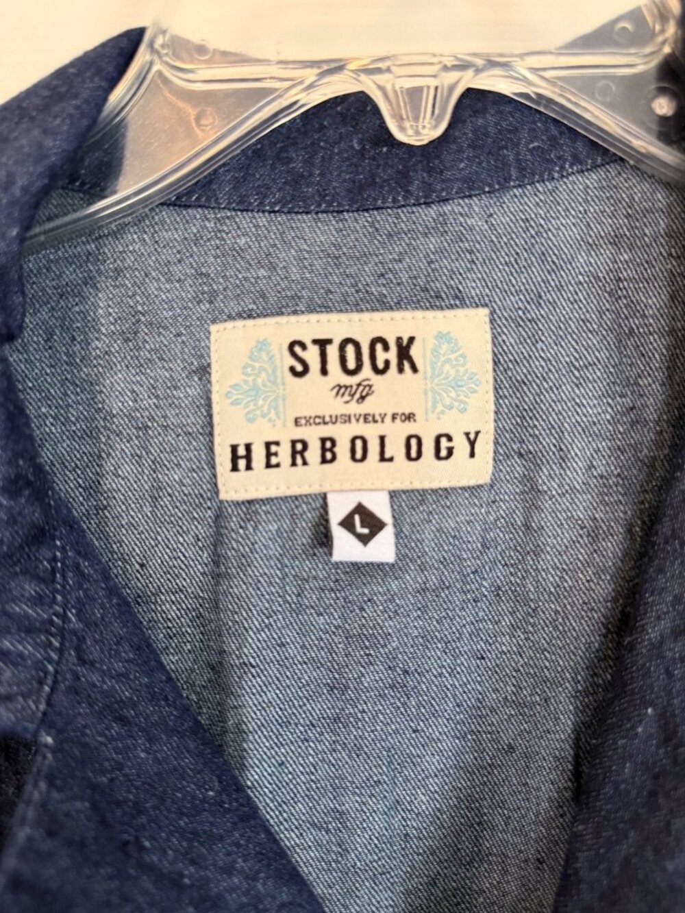 Stock MFG Herbology Denim Long Sleeve Wide Leg Jumpsuit Women's Large - Picture 5 of 6